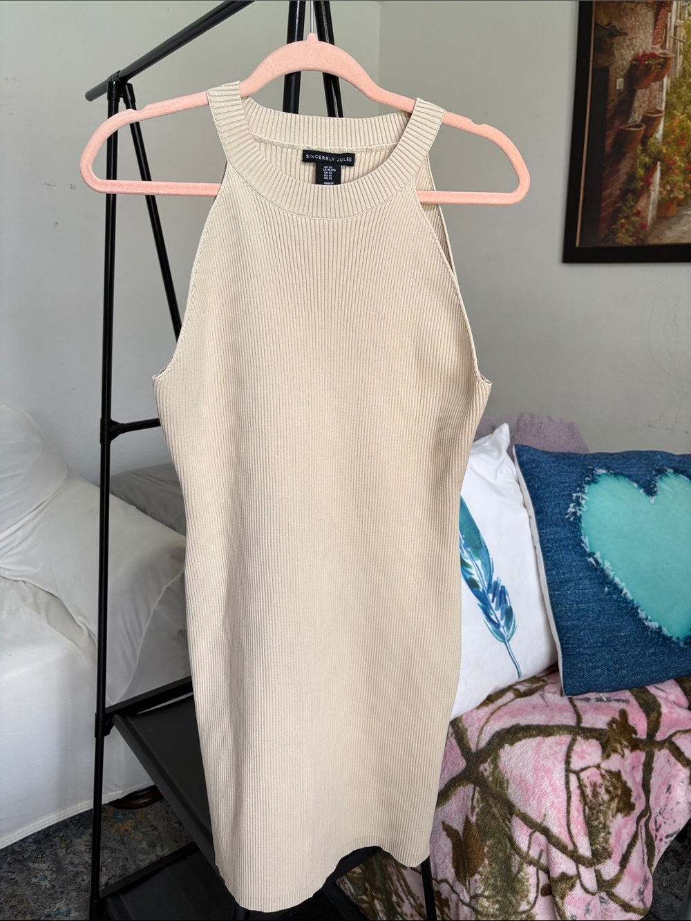 Sincerly Jules Cream Ribbed Halter Midi Dress